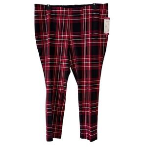 Slim Factor by Investments Women's Ankle Pants 1X Red Plaid Stretch Pull-On NWT